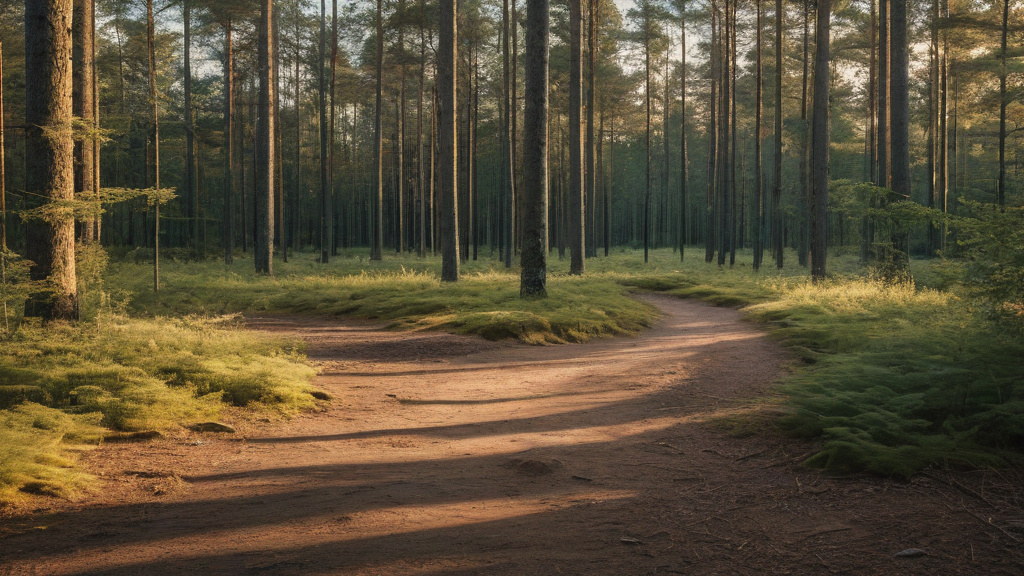 En stilla skogsstig i gryning — bilden representerar balans, eftertanke och vikten av ansvarsfullt spel.